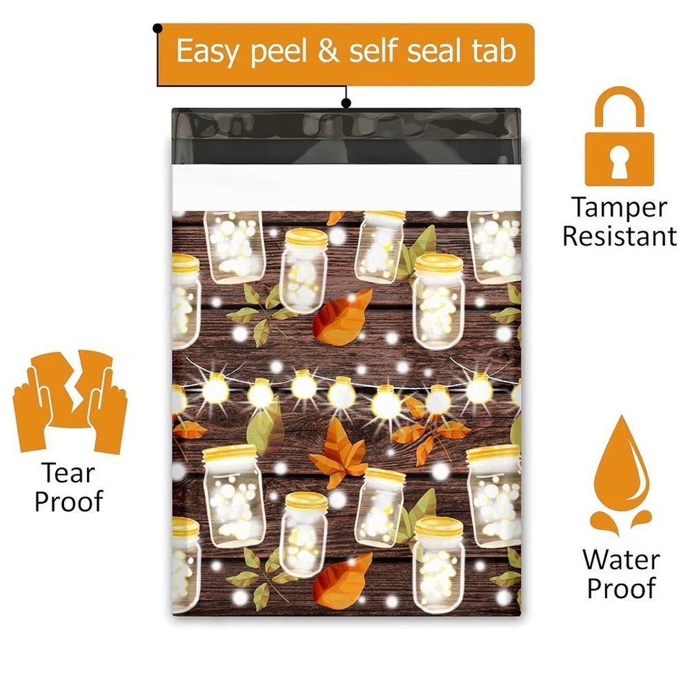 20 (10” x 13”) Autumn Leaves and Mason Jars Poly Mailers Poly Bags - Picture 3 of 4